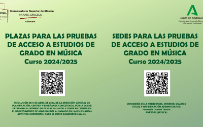 Plazas y Sedes para las pruebas de Acceso a Estudios de Grado en Música (Curso 2024/2025)